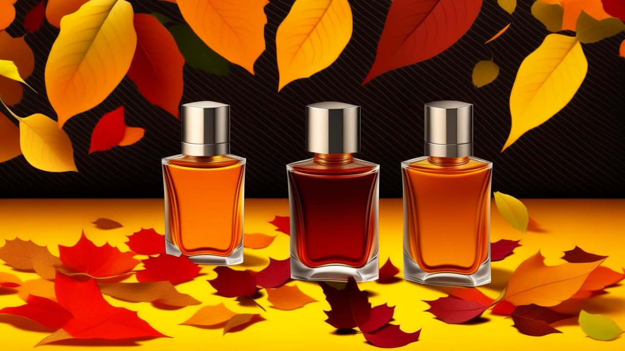 Autumn Perfume Bottles with Falling Leaves