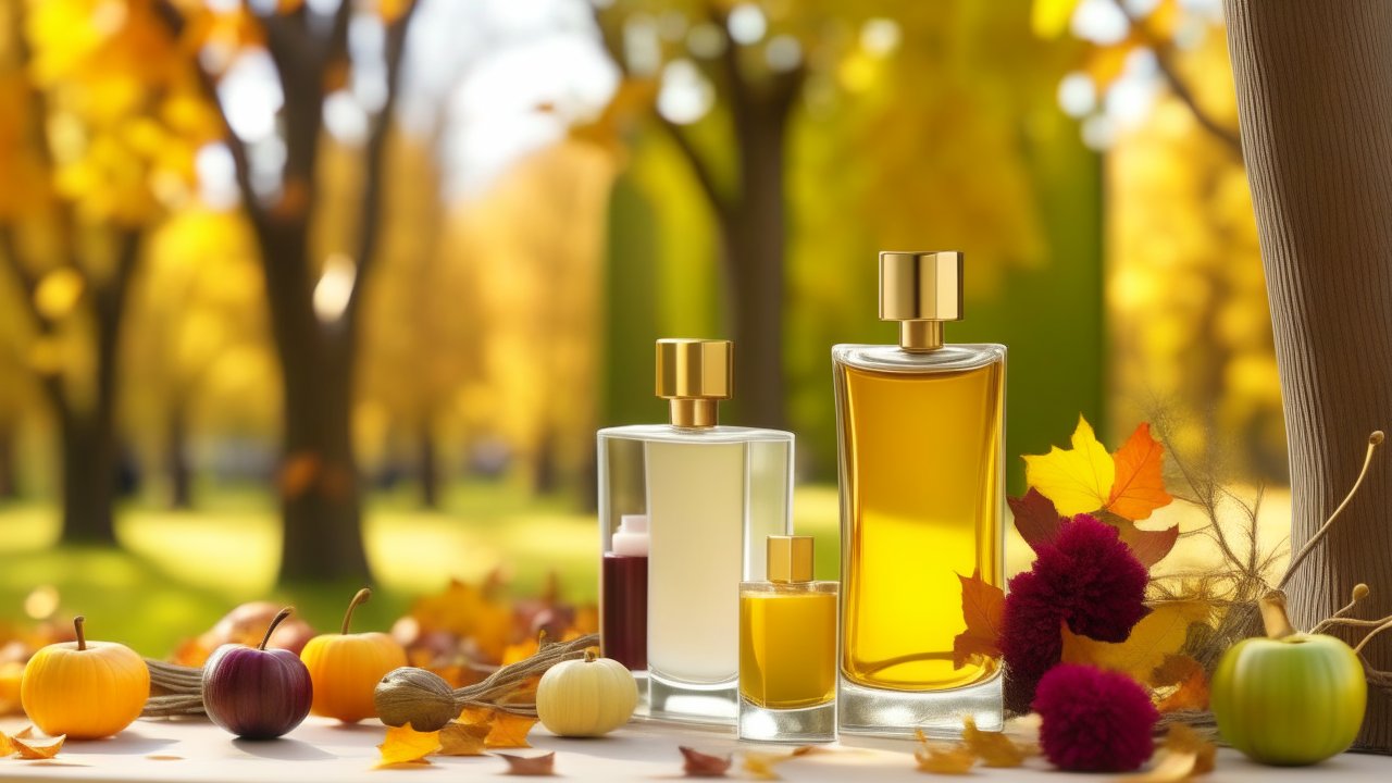 Autumn Perfume Bottles with Seasonal Decorations