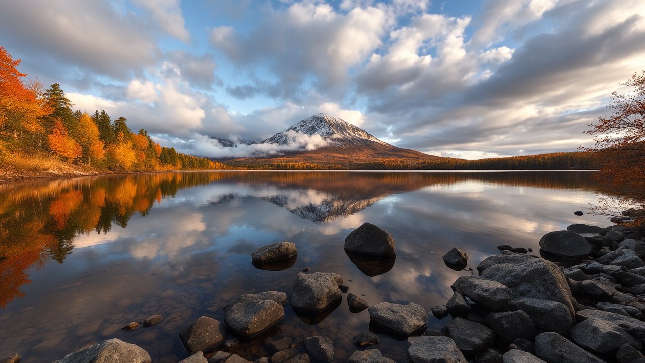 Autumn Reflections on a Mountain Lake