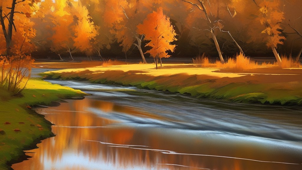 Autumn River Landscape Oil Painting