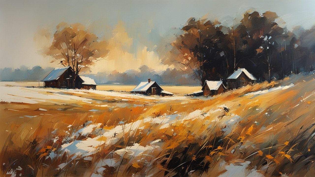 Autumn Snowdrifts in a Rustic Field