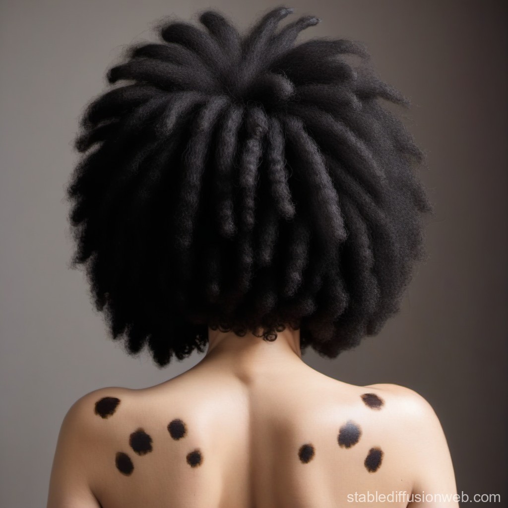 Back View of Person with Afro Hair and Vitiligo Spots