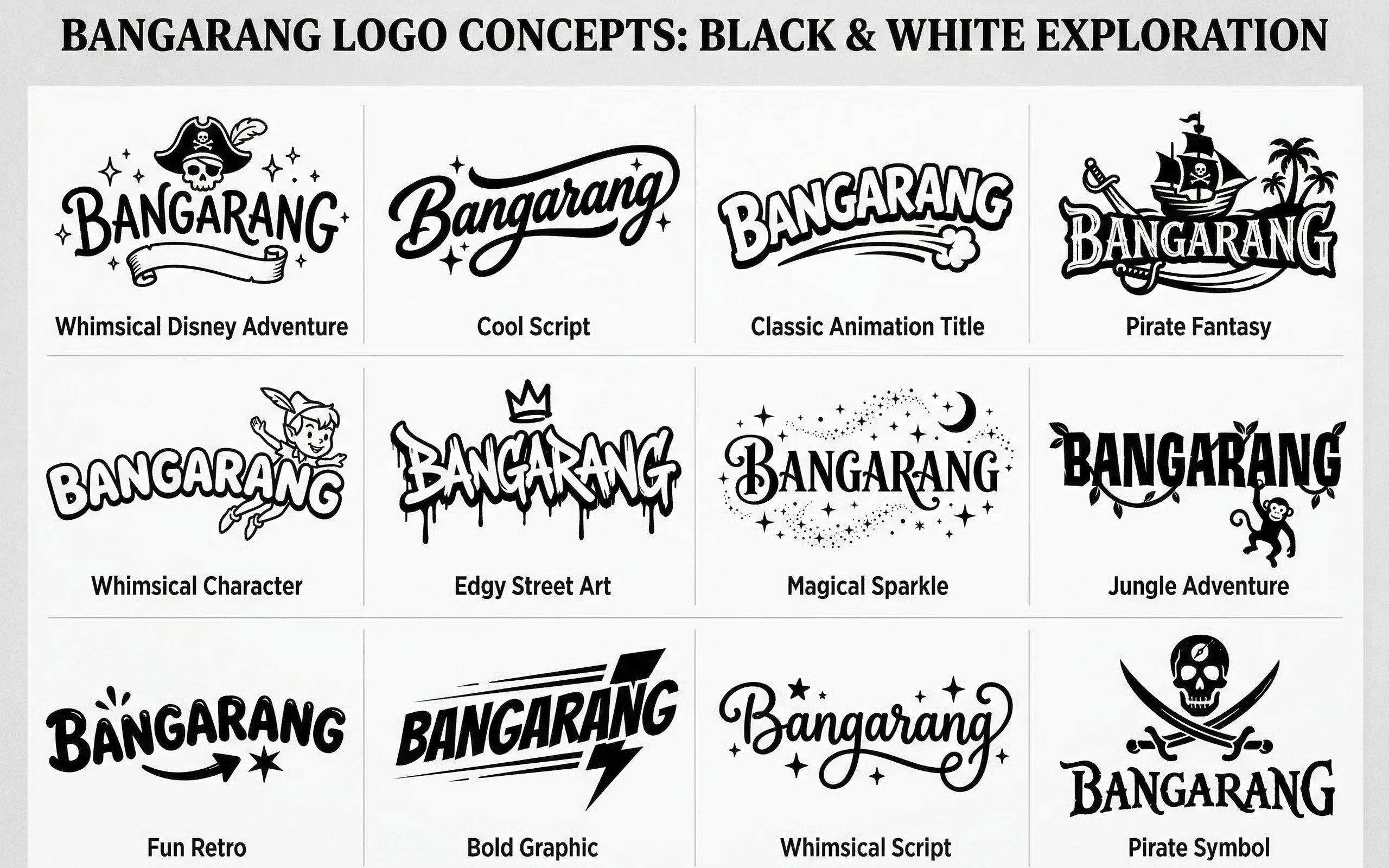 Bangarang Logo Concepts Black & White Exploration