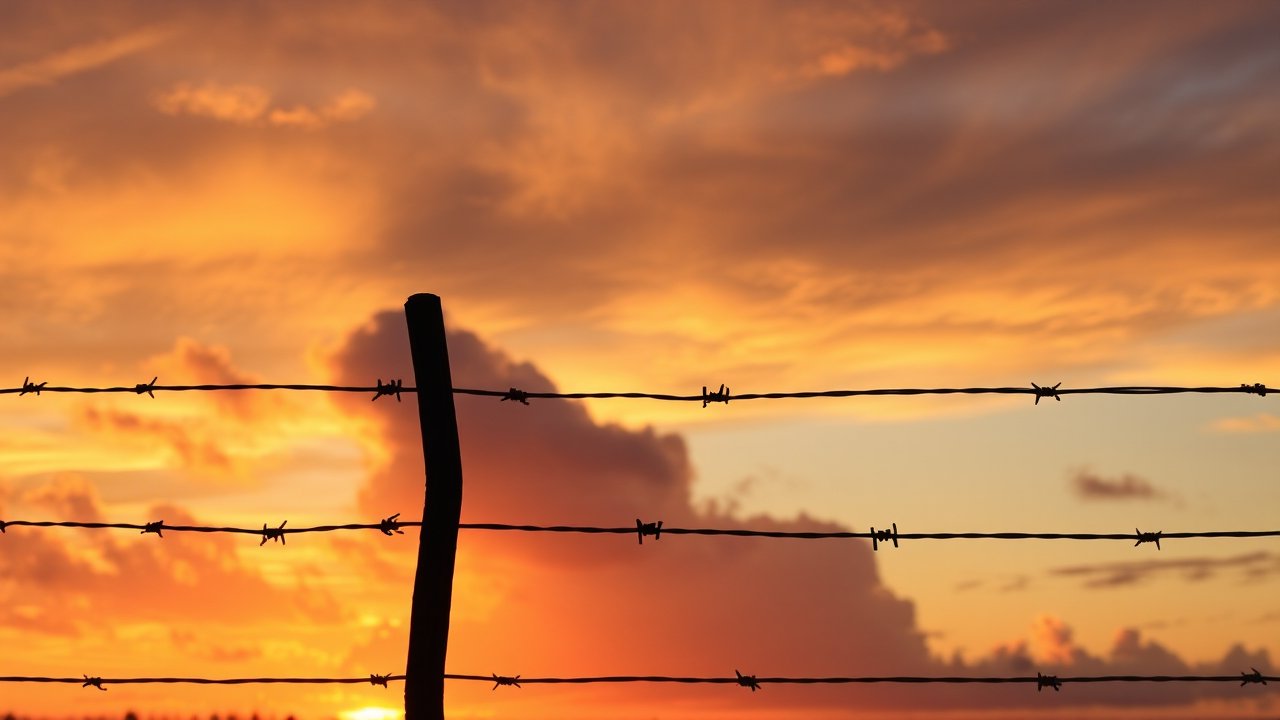 Barbed Wire Silhouette at Dramatic Sunset