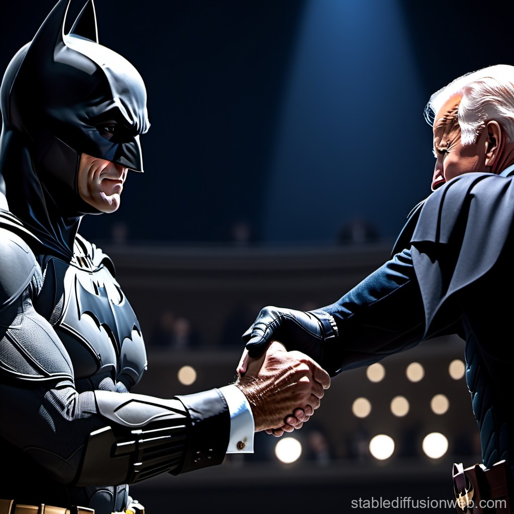 Batman and Elderly Man Firm Handshake in Dramatic Spotlight