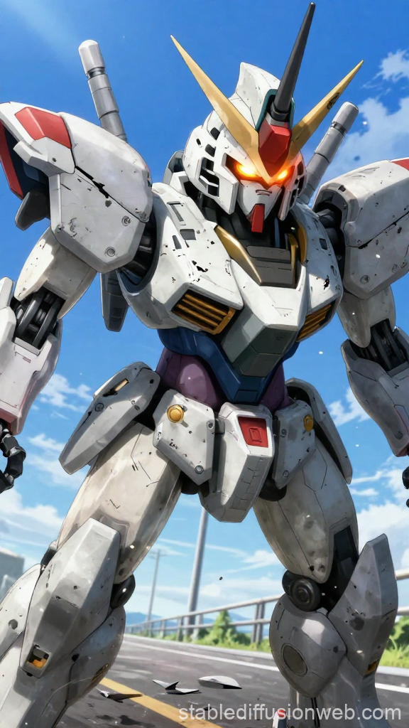 Battle-Damaged Unicorn Mech Standing Strong