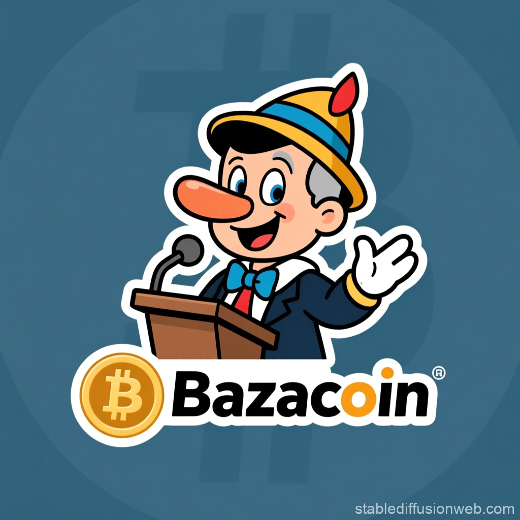 Bazacoin Logo Featuring Cartoon Politician at Podium