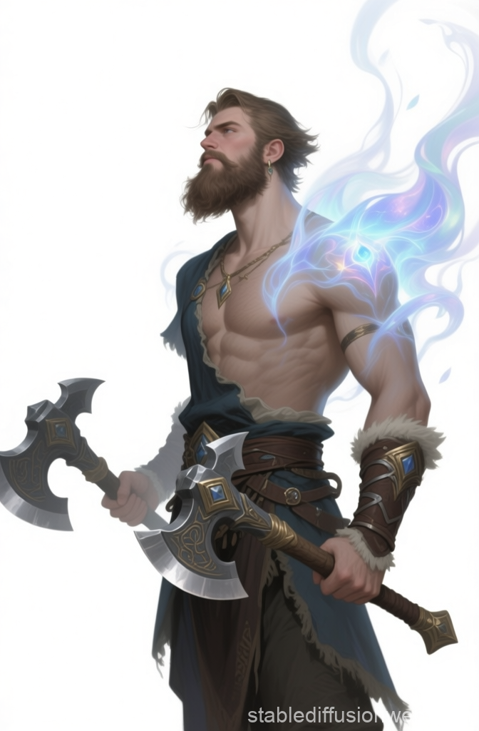 Bearded Warrior with Dual Axes and Magical Aura