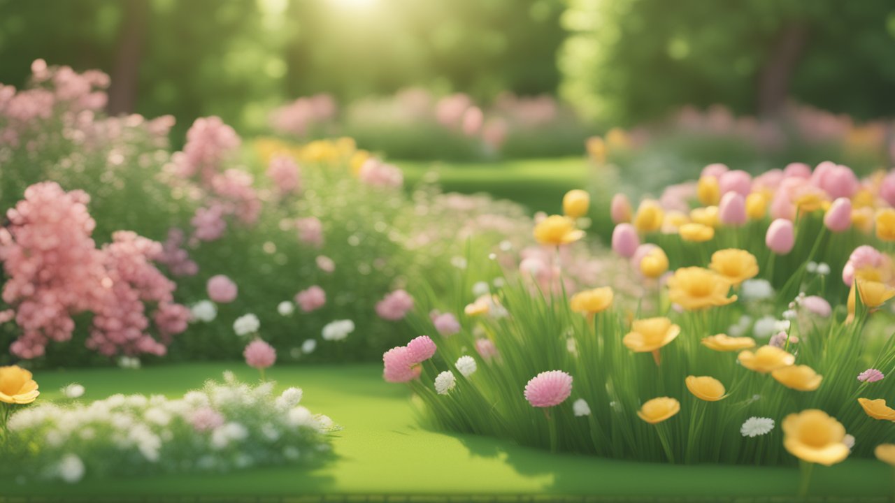 Beautiful Spring Garden with Blooming Flowers