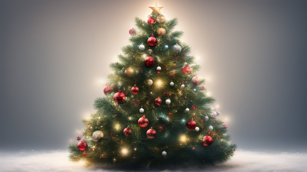 Beautifully Decorated Christmas Tree with Glowing Lights