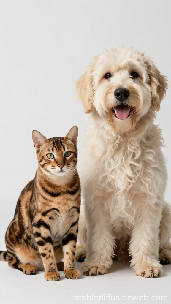 Bengal Cat and Maltipoo Dog Sitting Together
