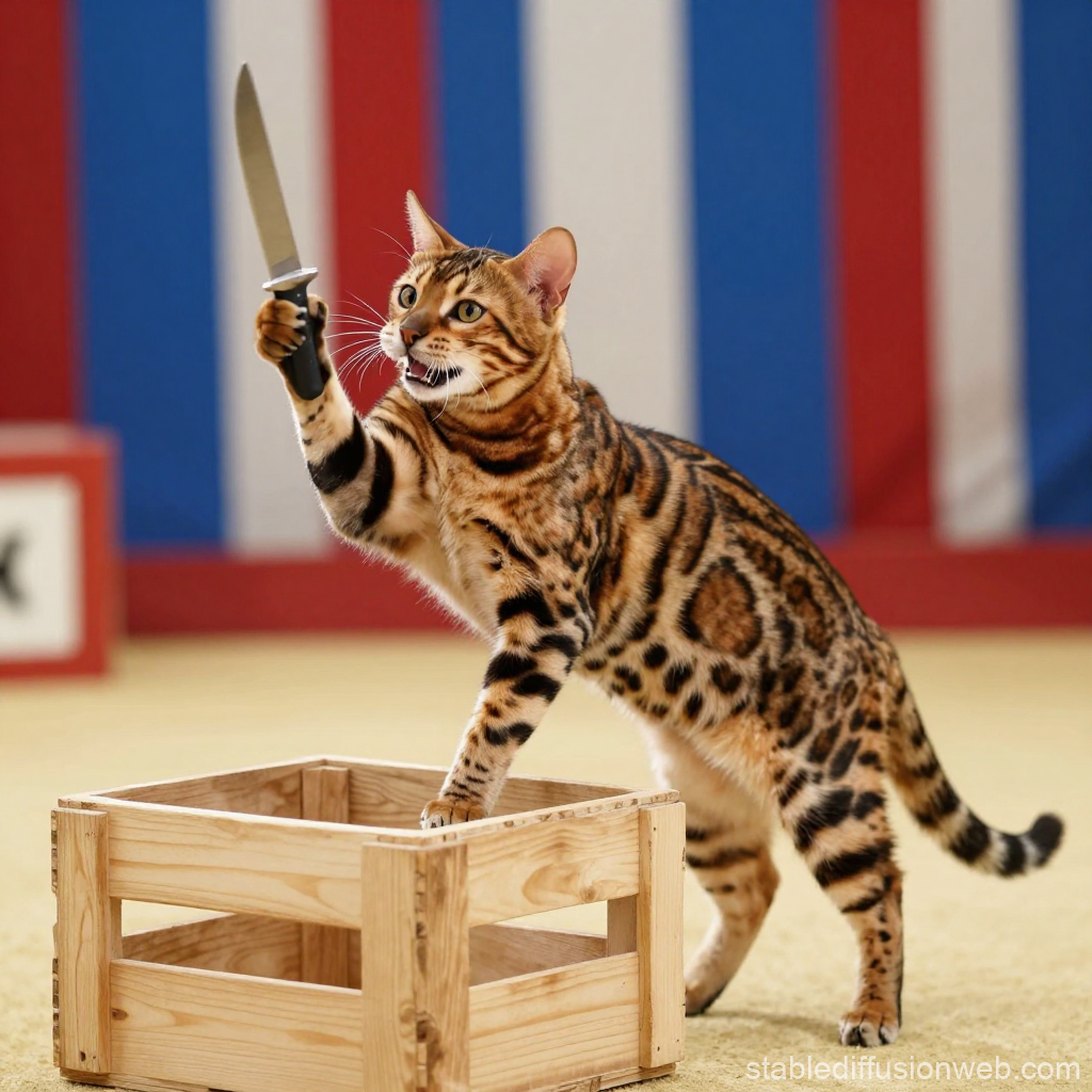 Bengal Cat Holding a Knife Playfully