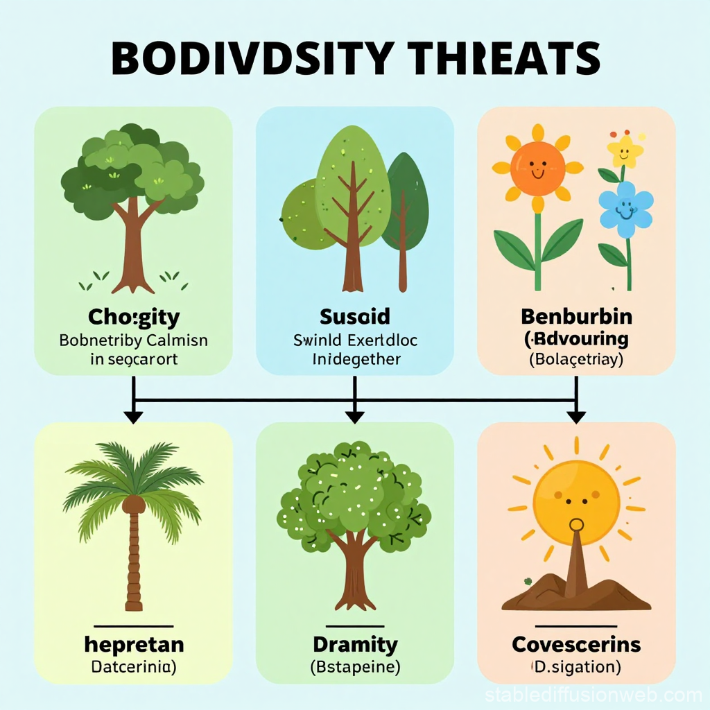 Biodiversity Threats Illustrated Diagram