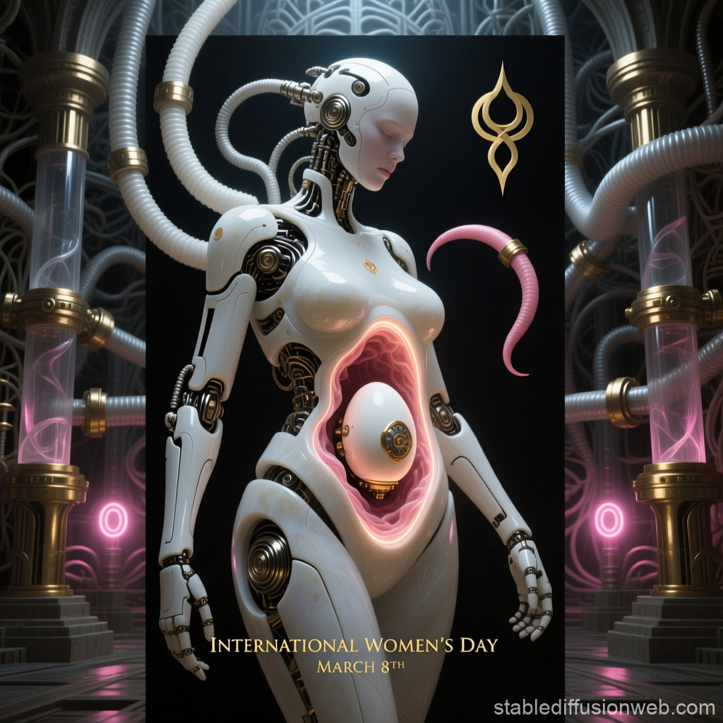 Biomechanical Woman Symbolizing Birth for International Women's Day