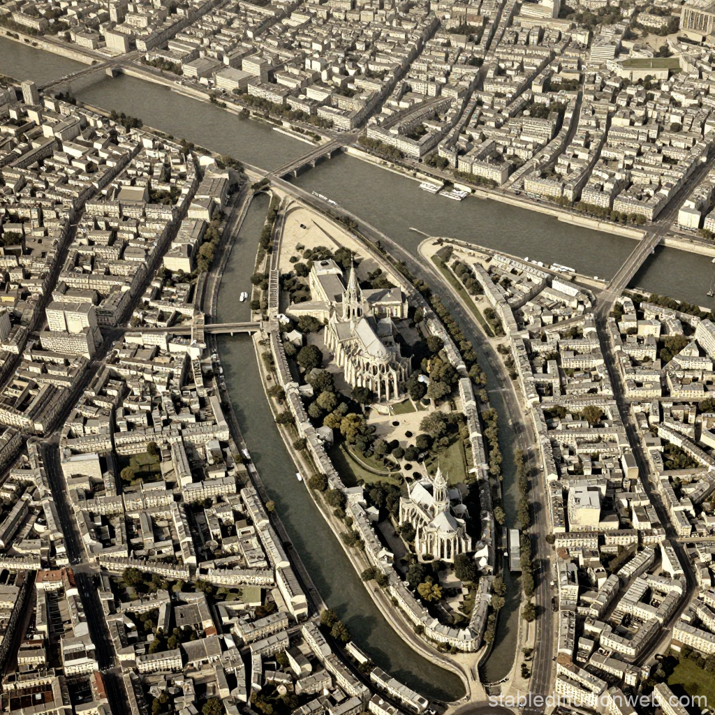 Bird's Eye View of Historic Island in a European City
