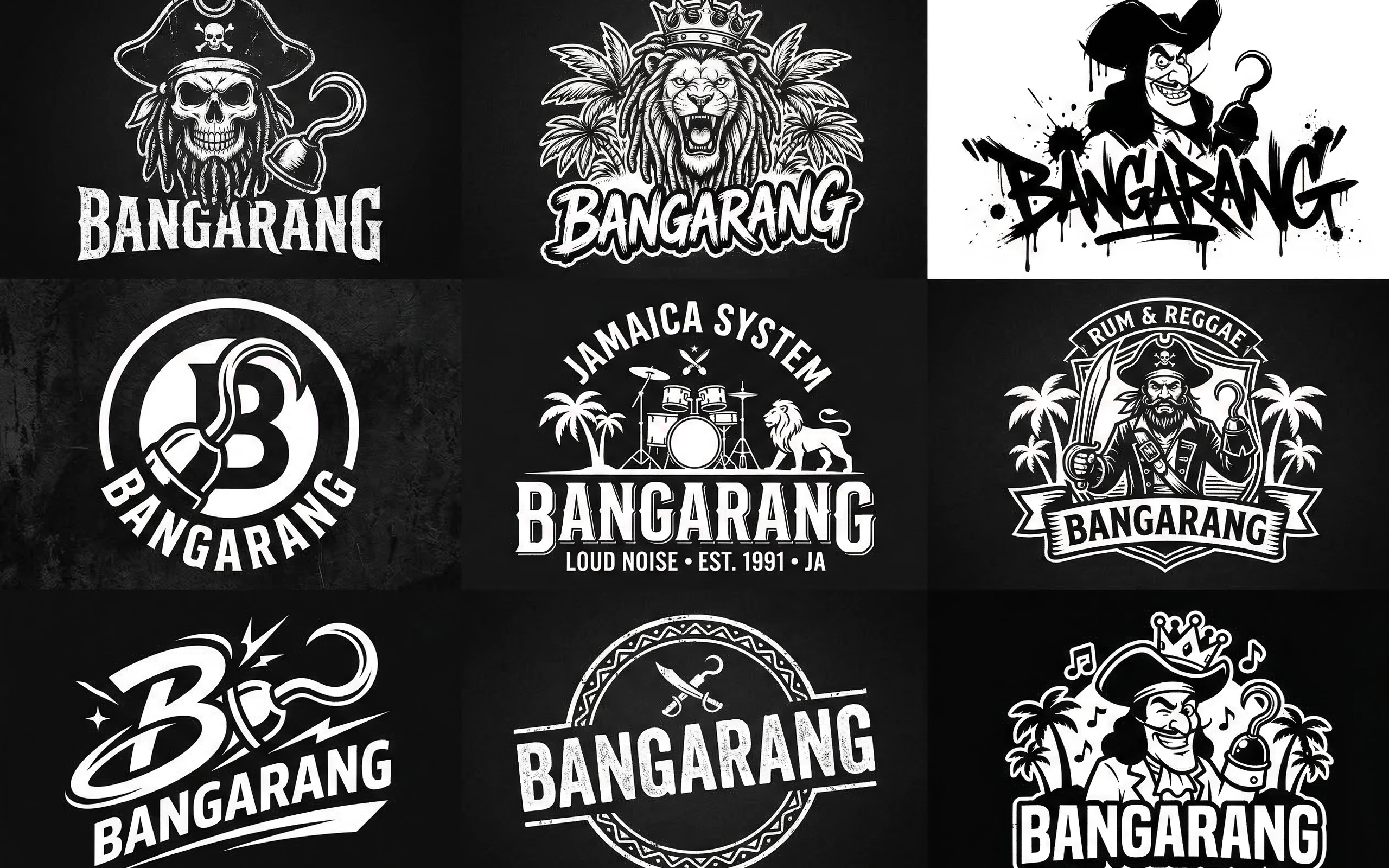 Black and White Bangarang Pirate and Lion Logo Collection