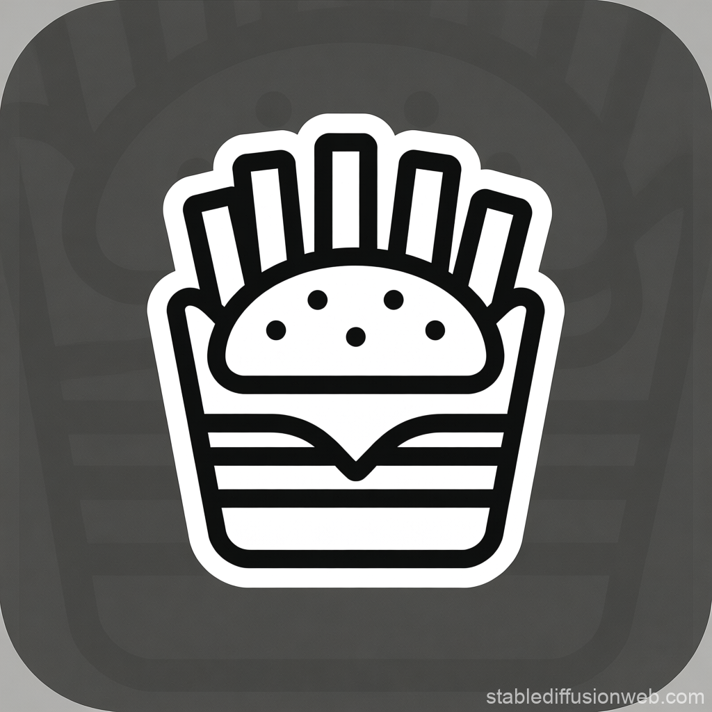 Black and White Burger and Fries Icon