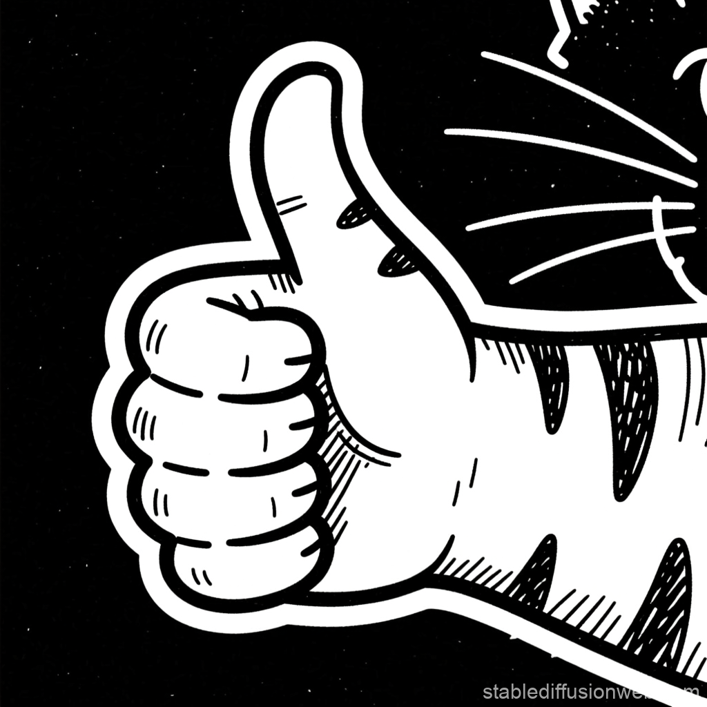 Black and White Cartoon Cat Paw Giving Thumbs Up