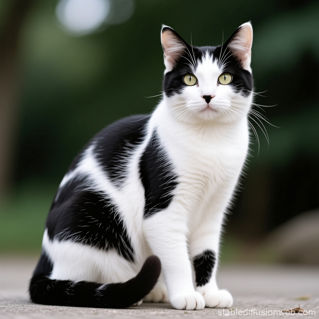 Black and White Cat Sitting Outdoors