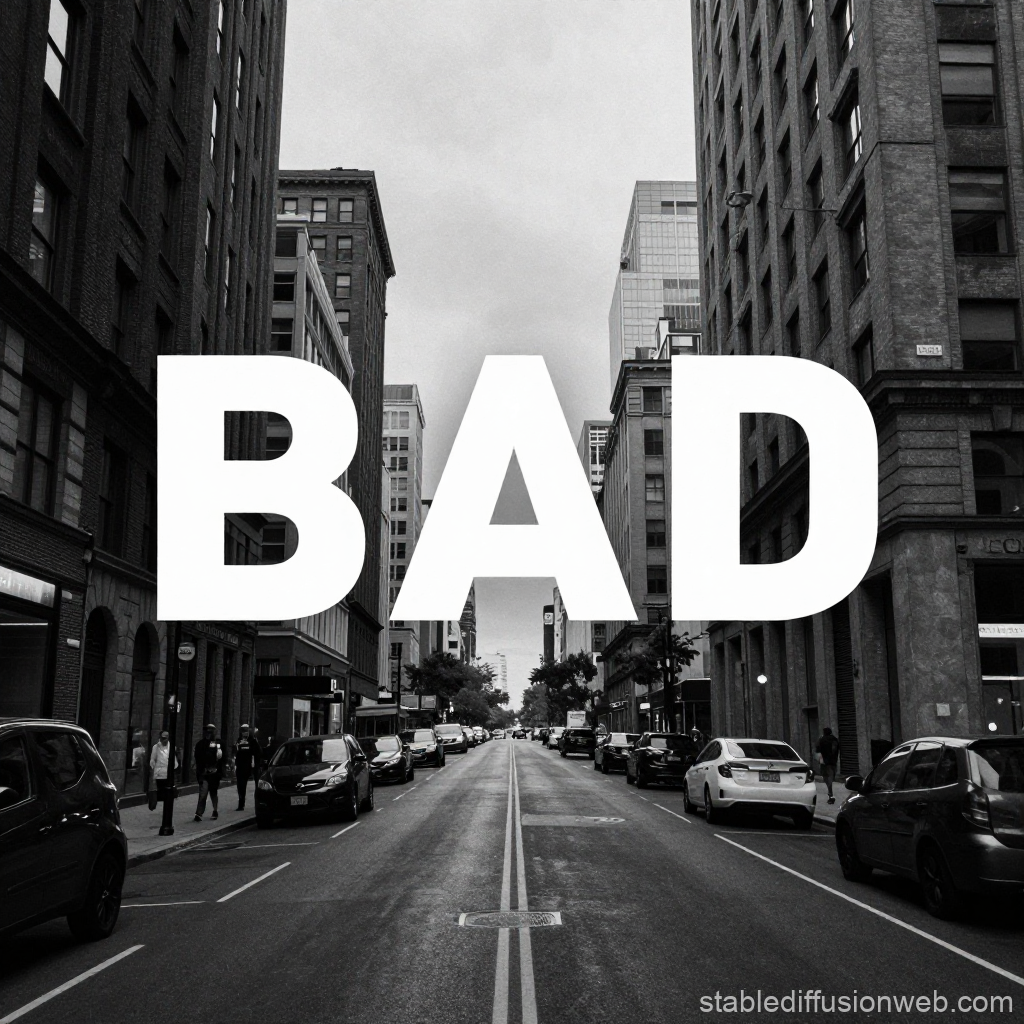 Black and White City Street with Bold BAD Text