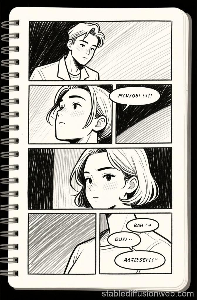 Black and White Comic Sketch of Thoughtful Characters