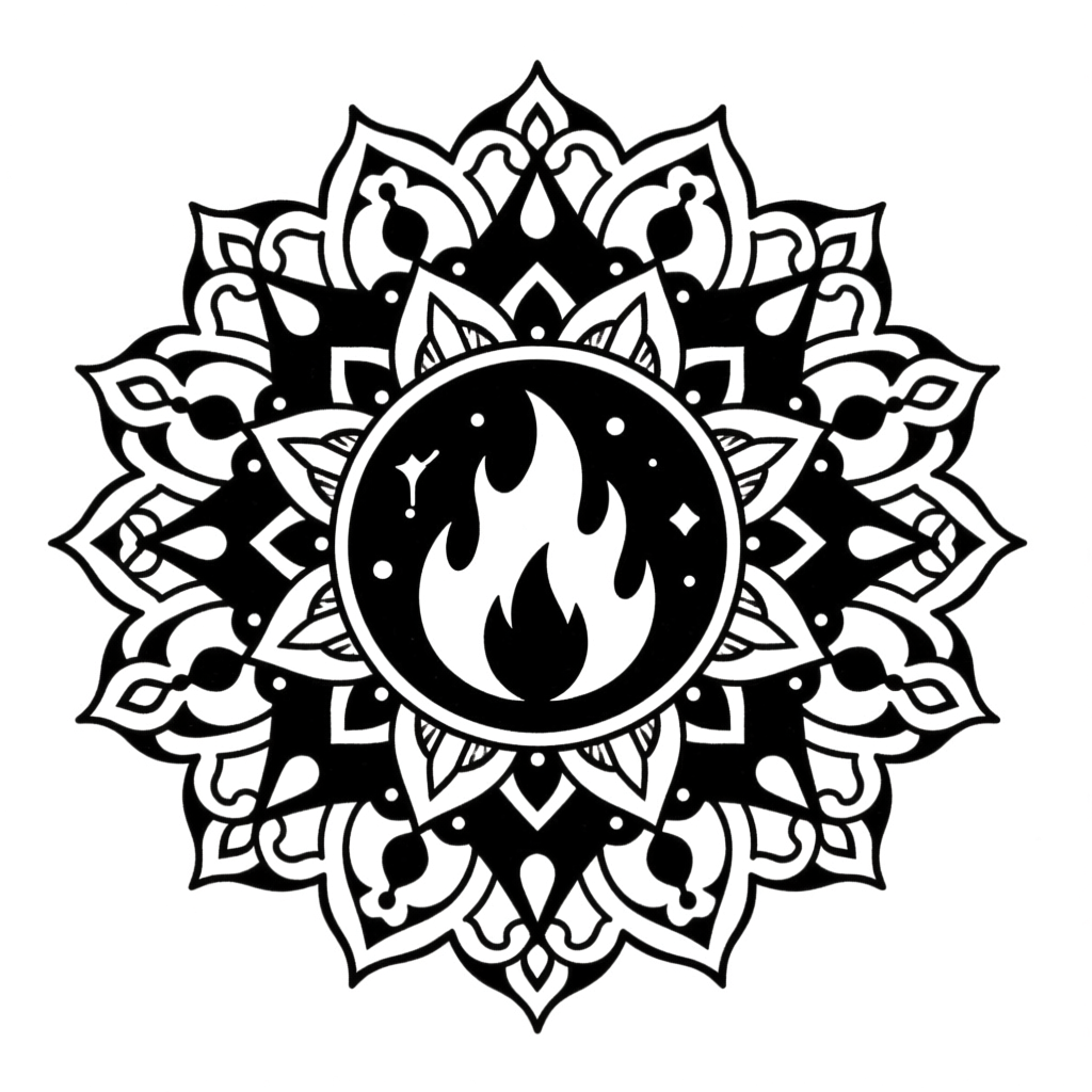 Black and White Fire Mandala Design