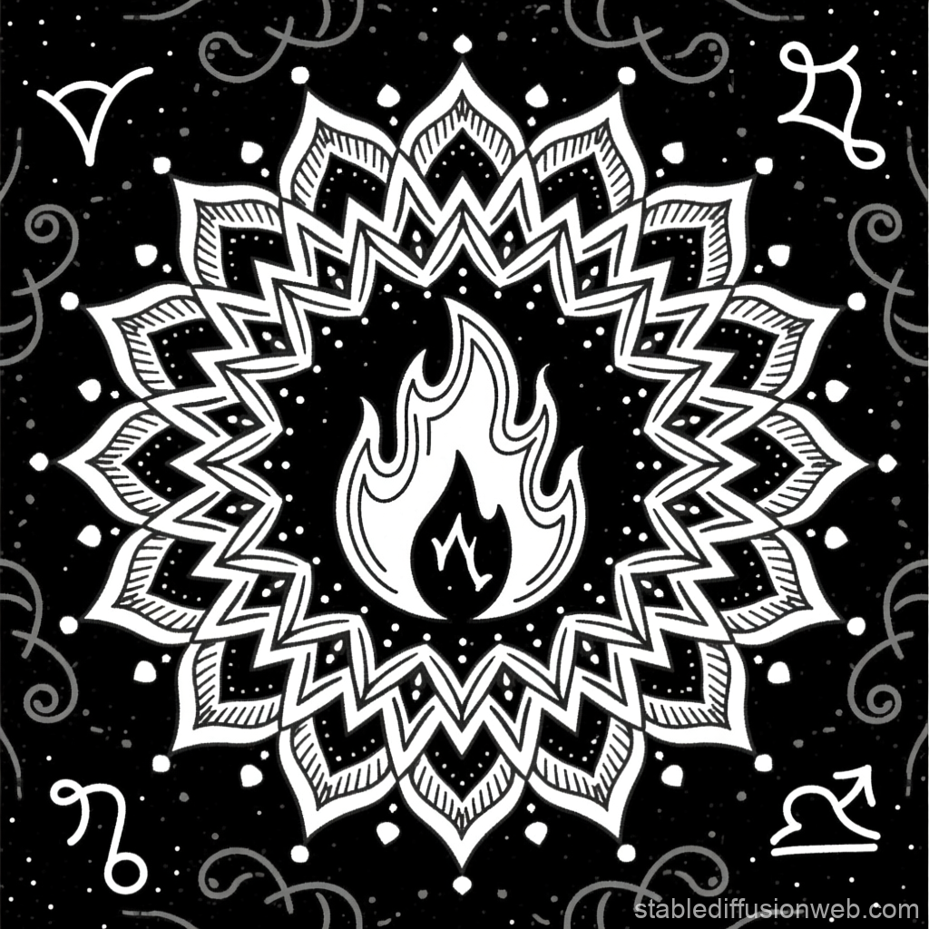 Black and White Fire Zodiac Mandala