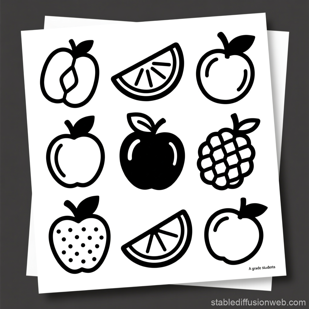 Black and White Fruit Icon Set on Paper