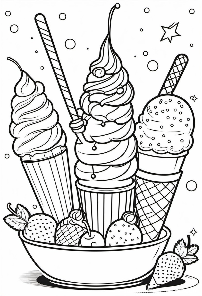 Black and White Ice Cream Coloring Page