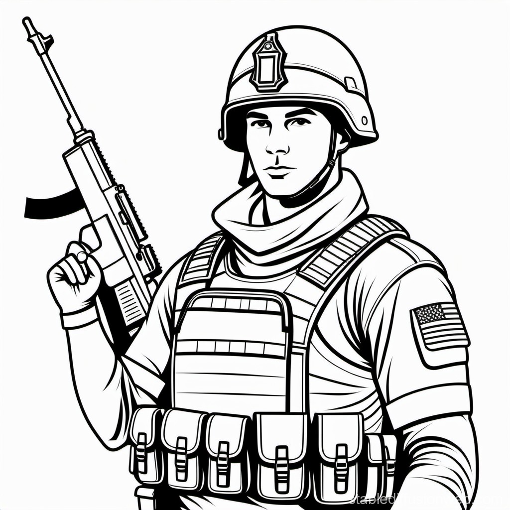 Black and White Illustration of a Modern Soldier