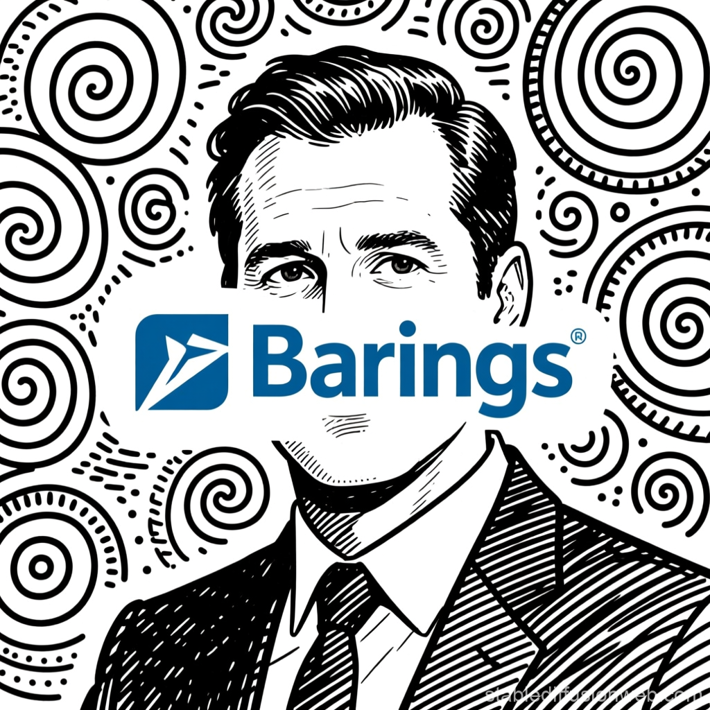 Black and White Illustration of Businessman with Barings Logo