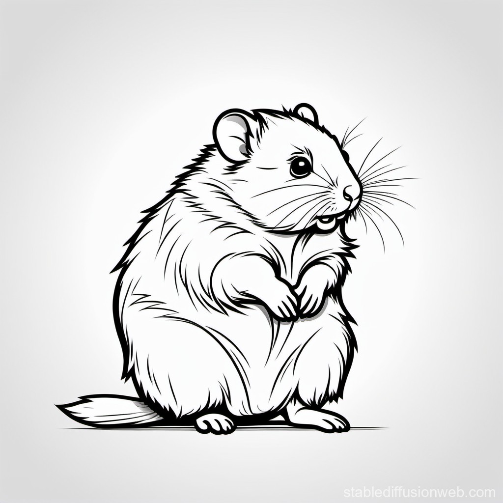 Black and White Line Art of a Cute Hamster