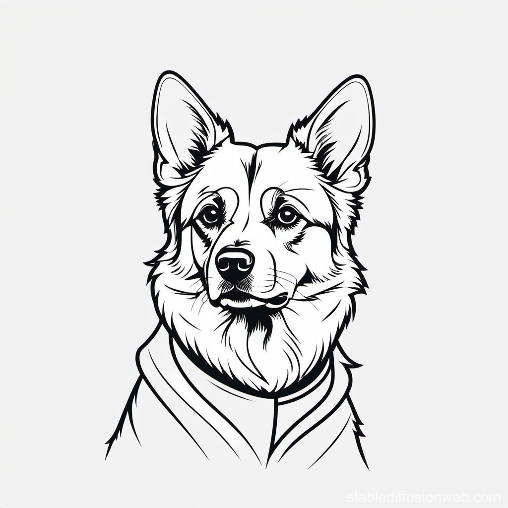 Black and White Line Art of a Dog Portrait
