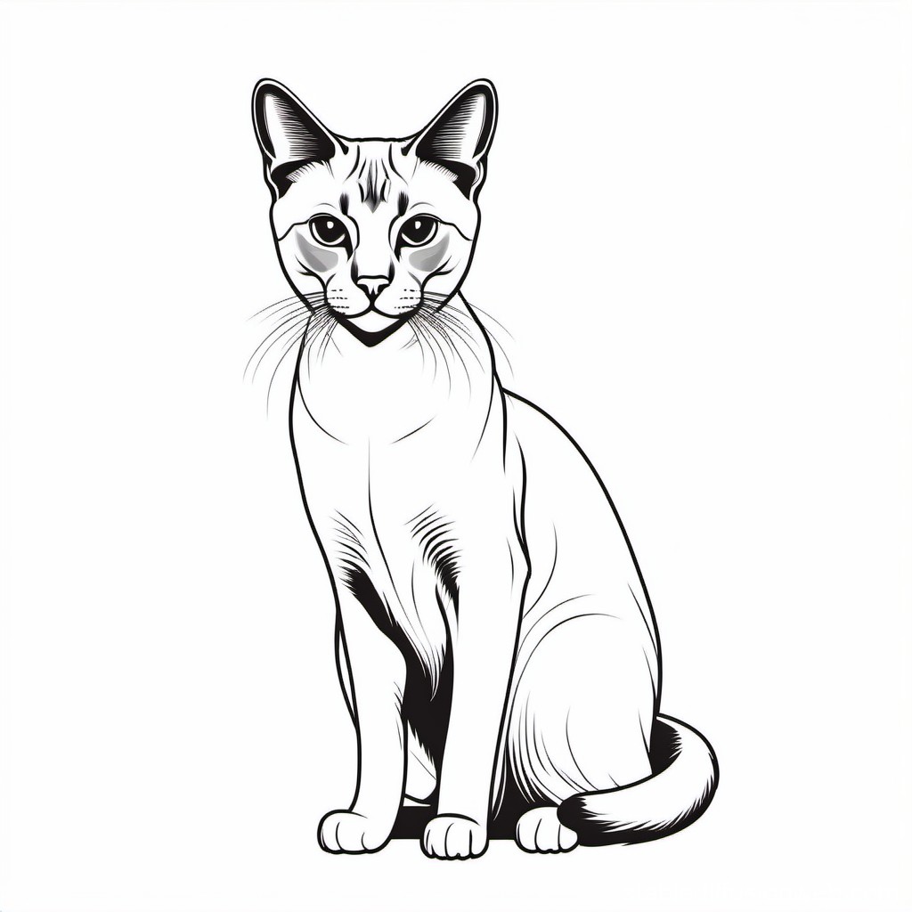 Black and White Line Art of a Sitting Cat
