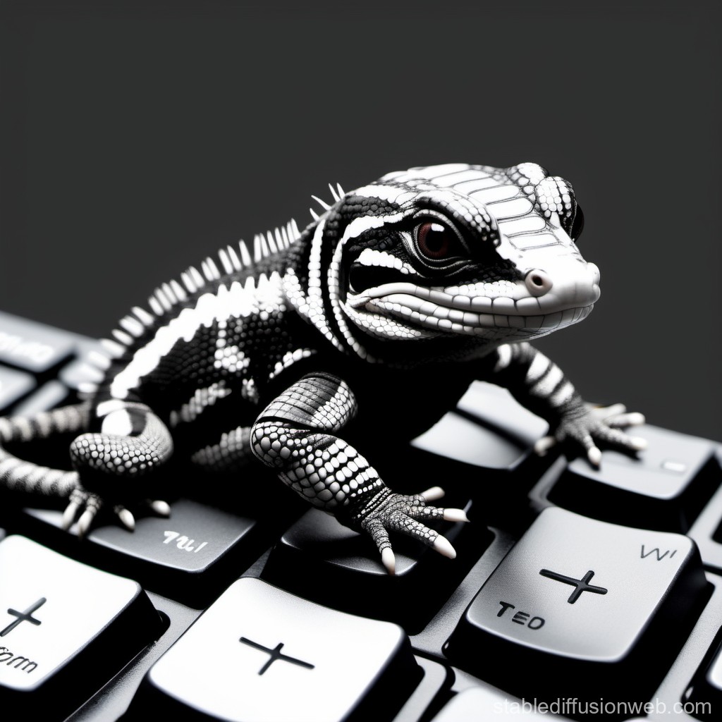 Black and White Lizard on Keyboard