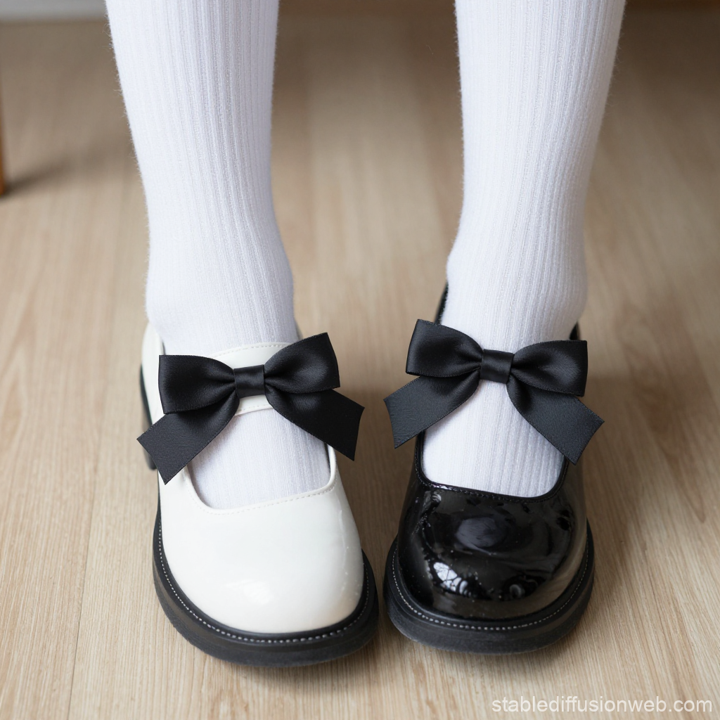 Black and White Loafers with Black Bows and White Socks