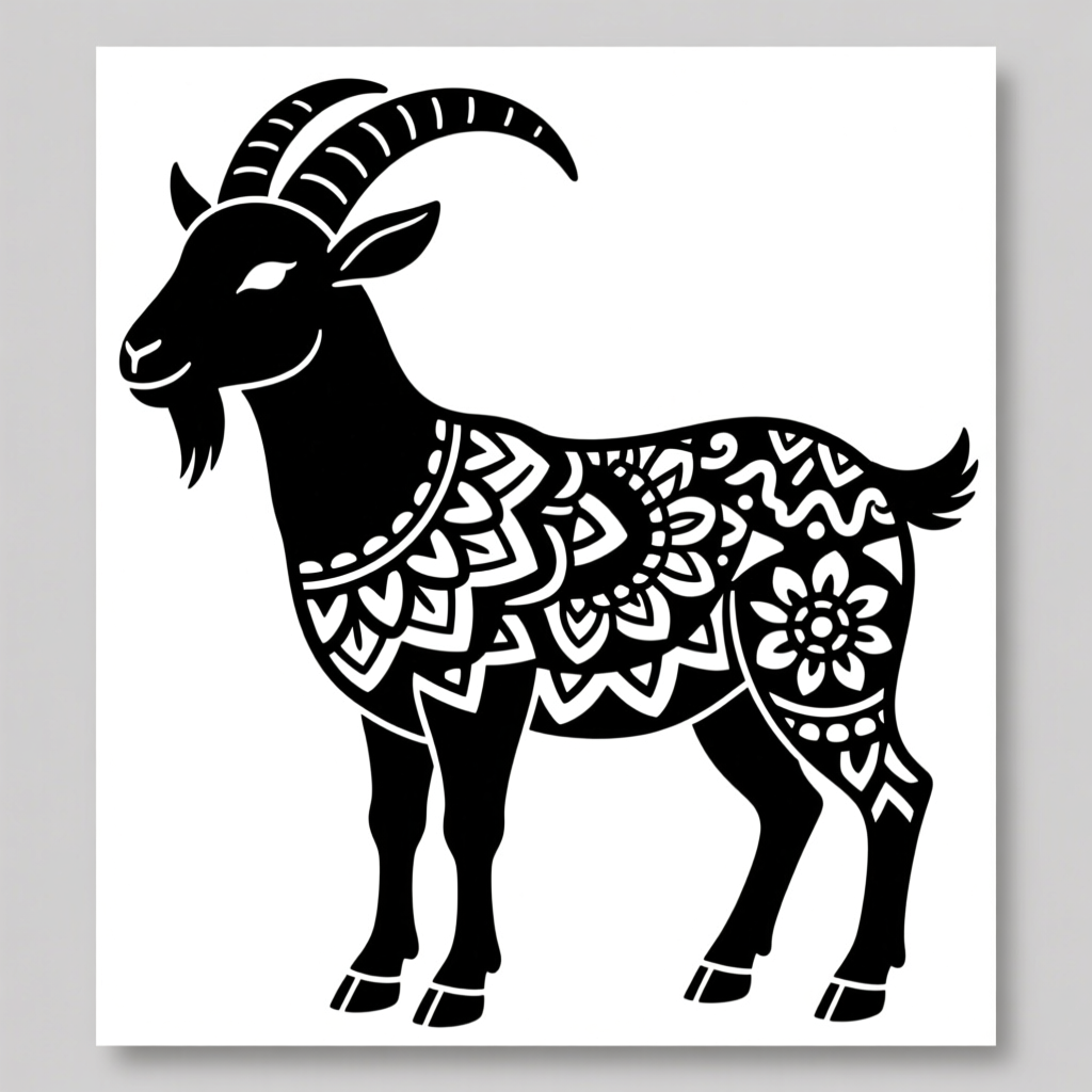 Black and White Mandala Goat Silhouette
