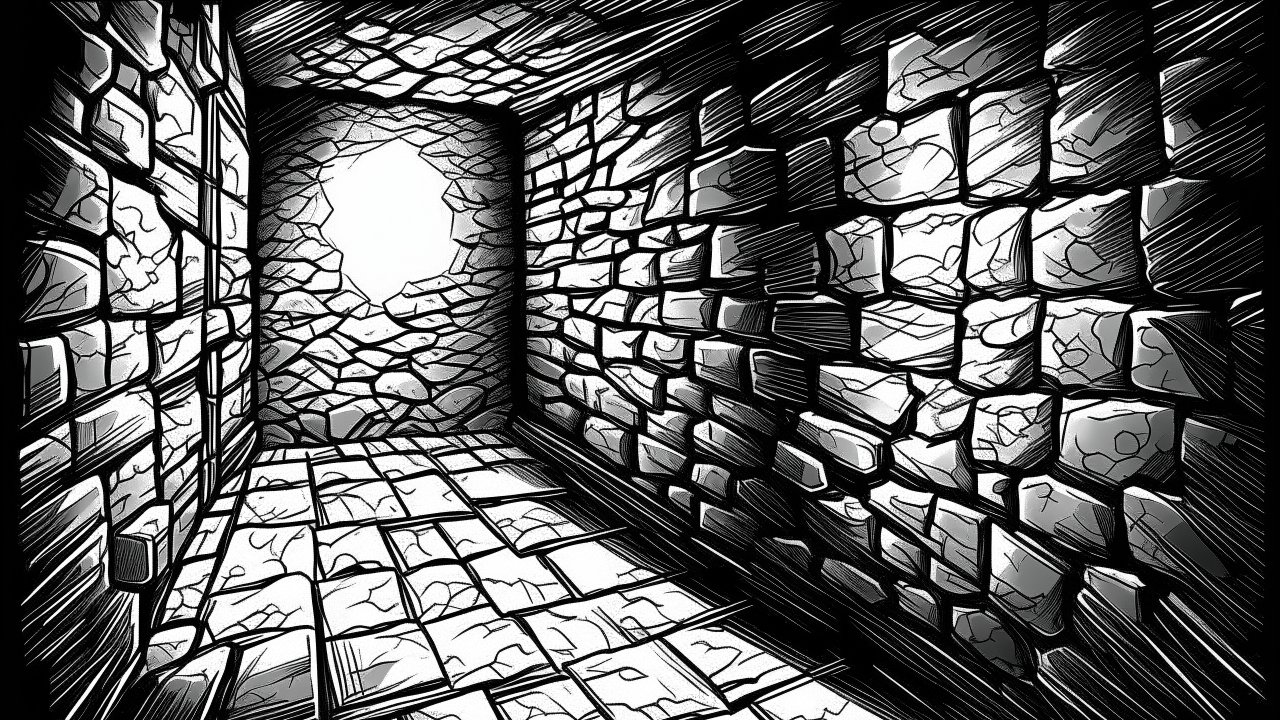 Black and White Manga Style Stone Room