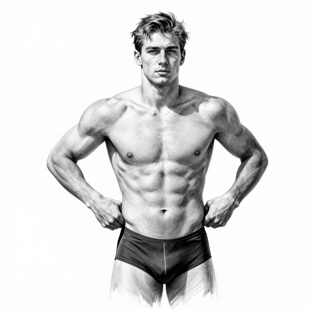 Black and White Portrait of a Young Male Swimmer
