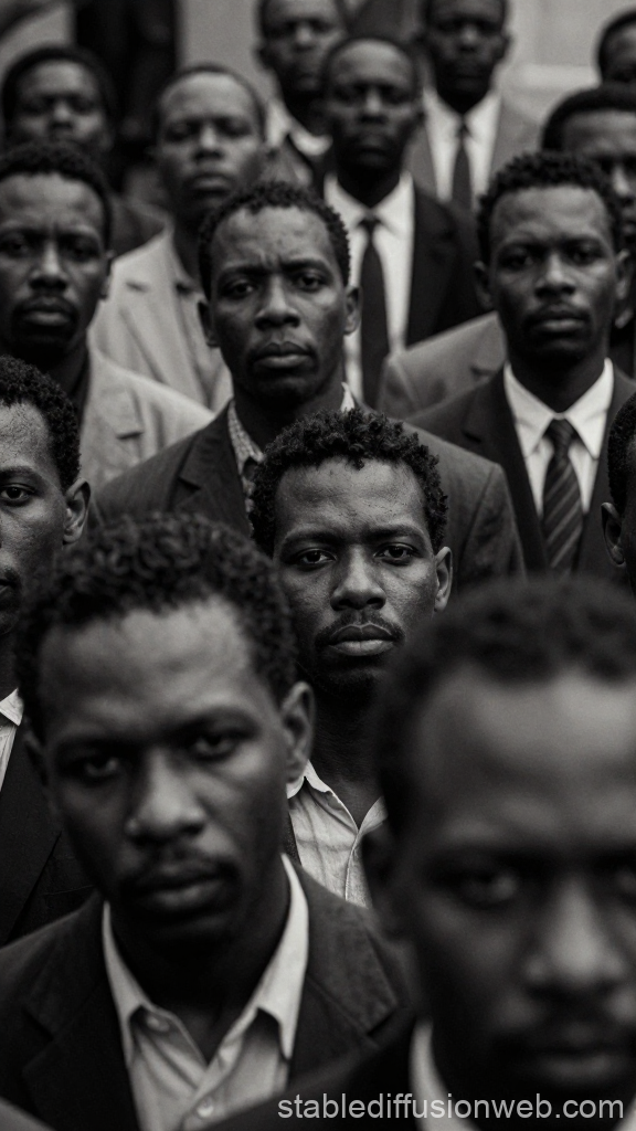 Black and White Portrait of Group of African American Men in Suits