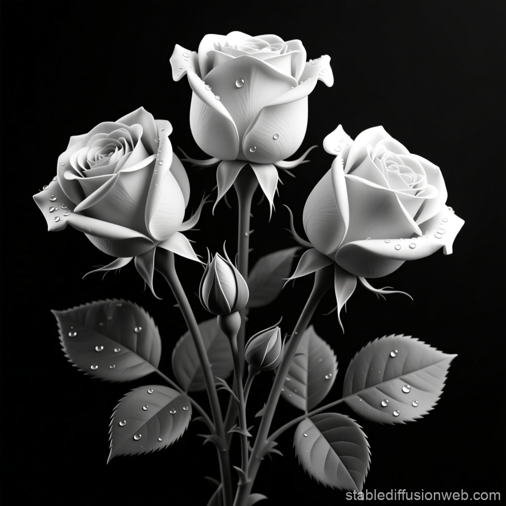 Black and White Roses with Water Droplets