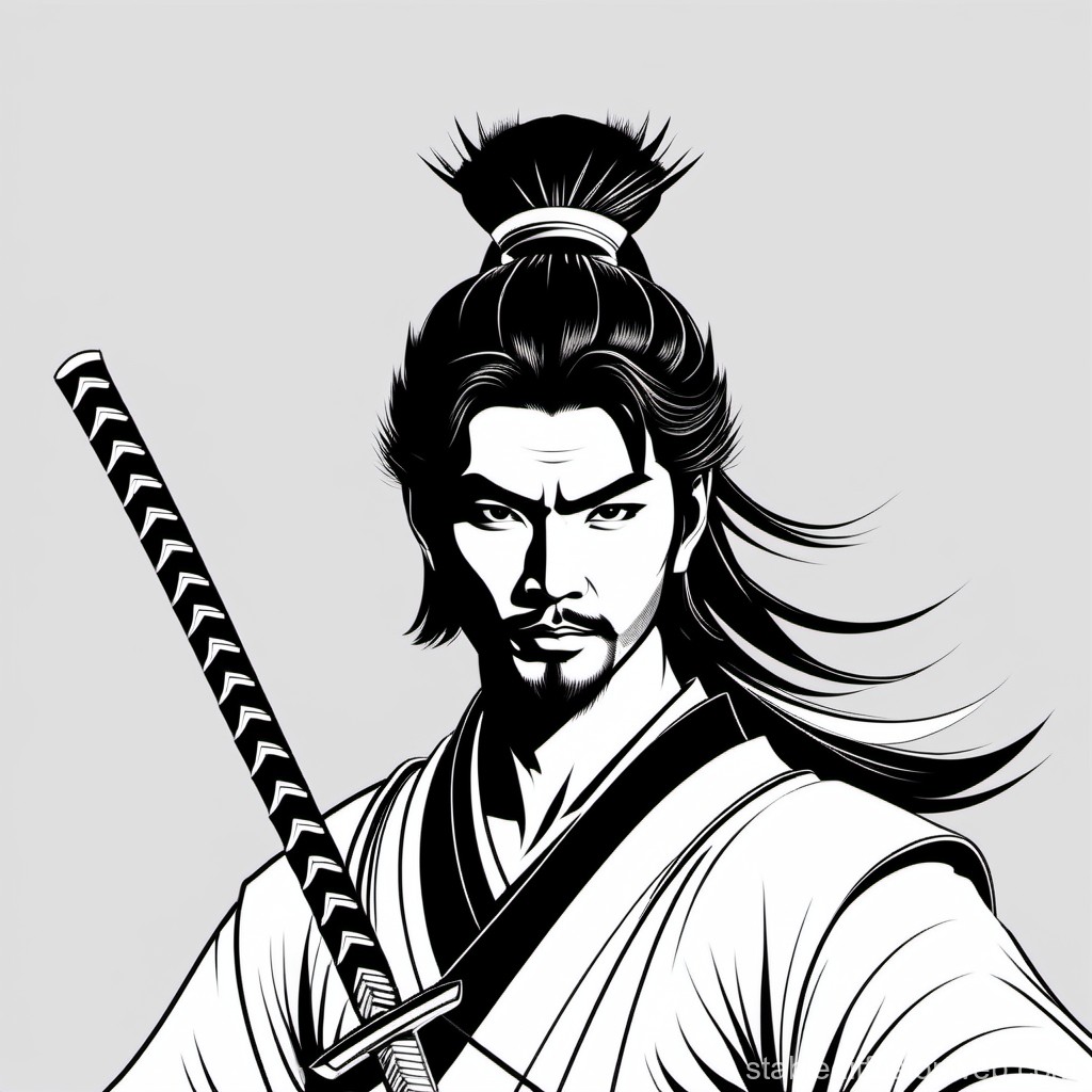 Black and White Samurai Warrior Illustration