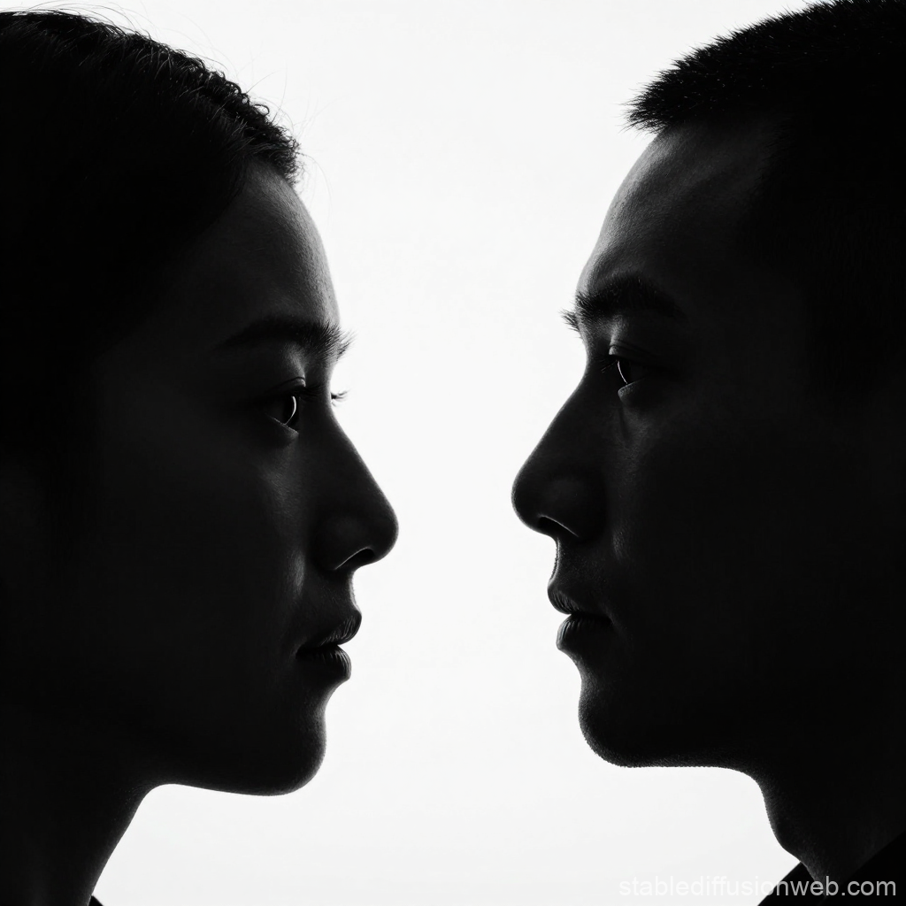 Black and White Silhouette of Two Faces in Profile