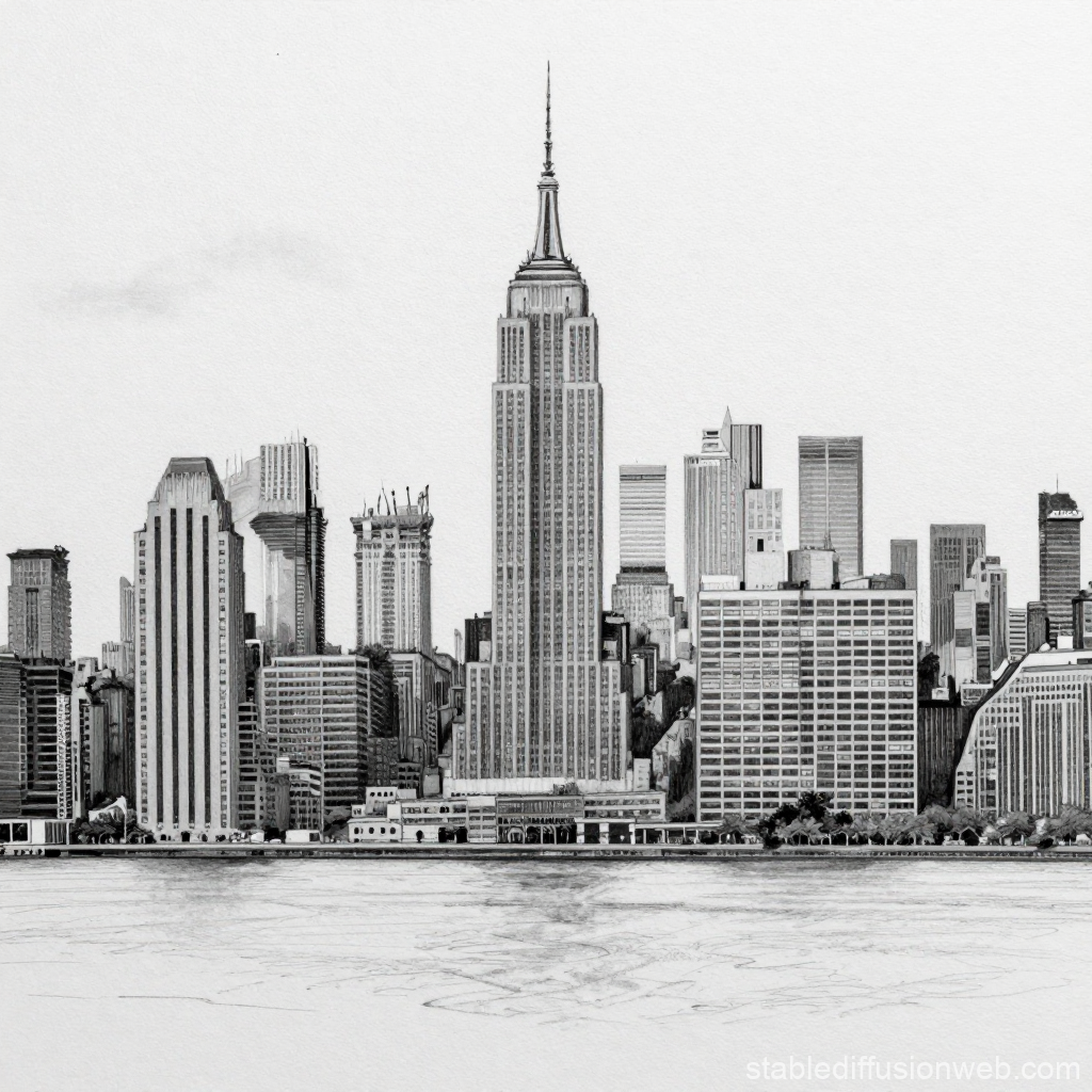 Black and White Sketch of Manhattan Skyline