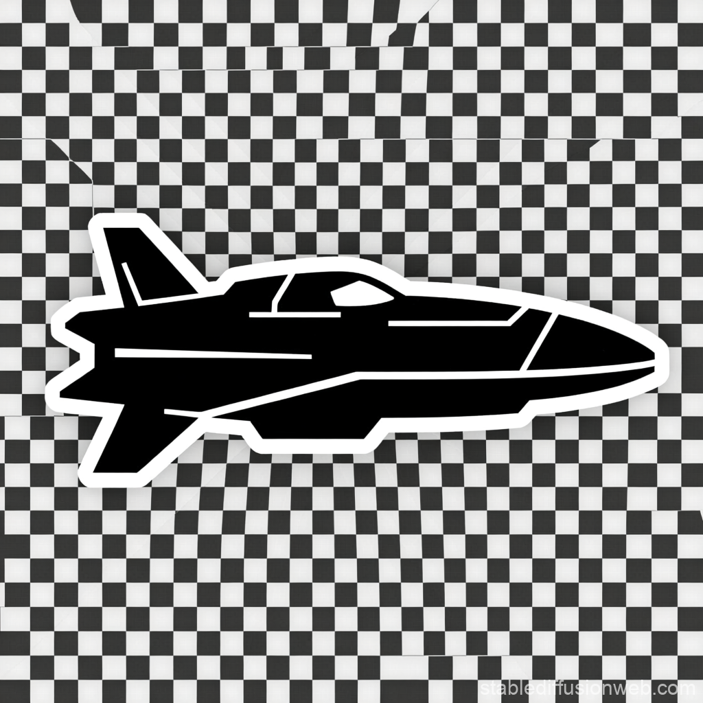 Black and White Spaceship Silhouette on Checkerboard