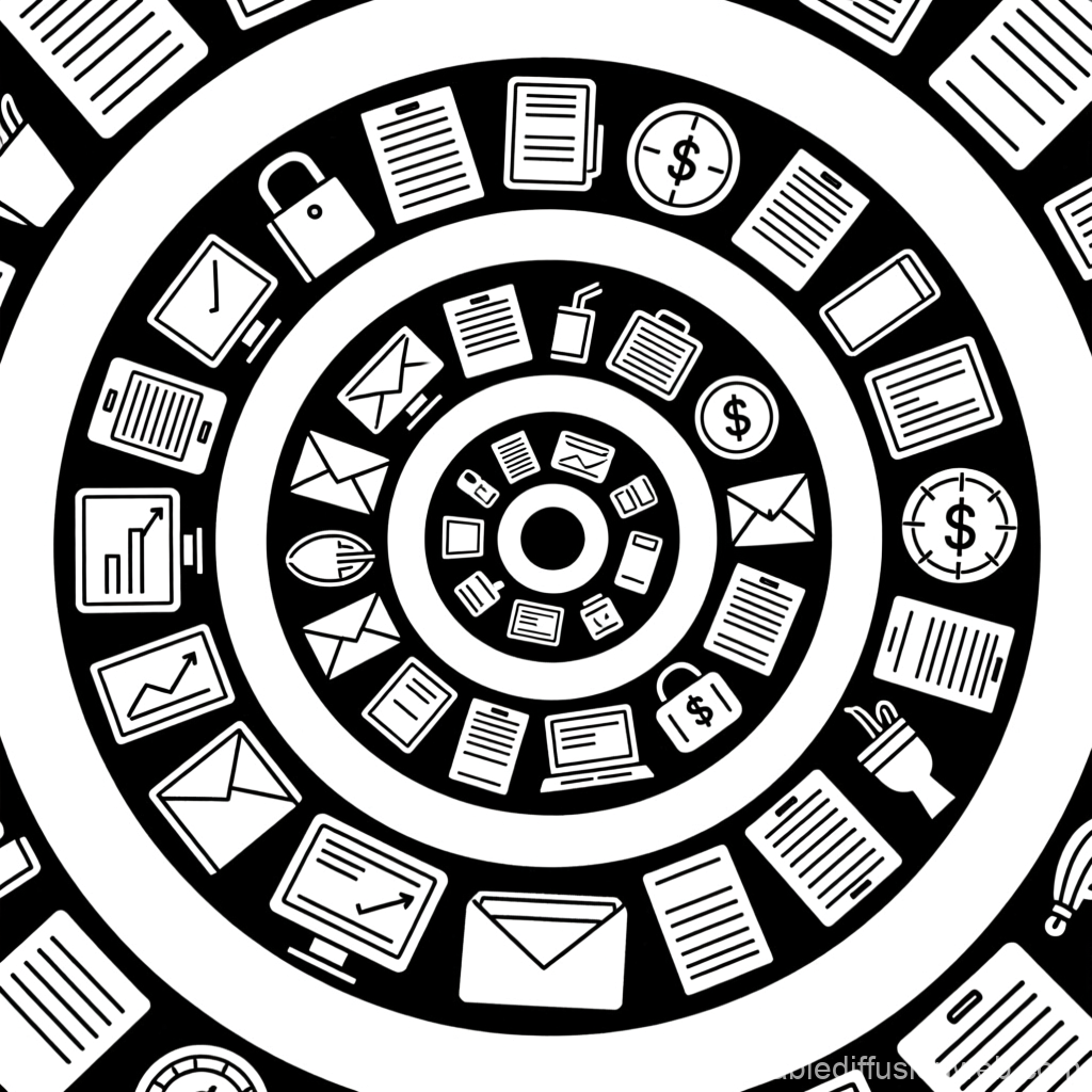 Black and White Spiral of Daily Work Icons