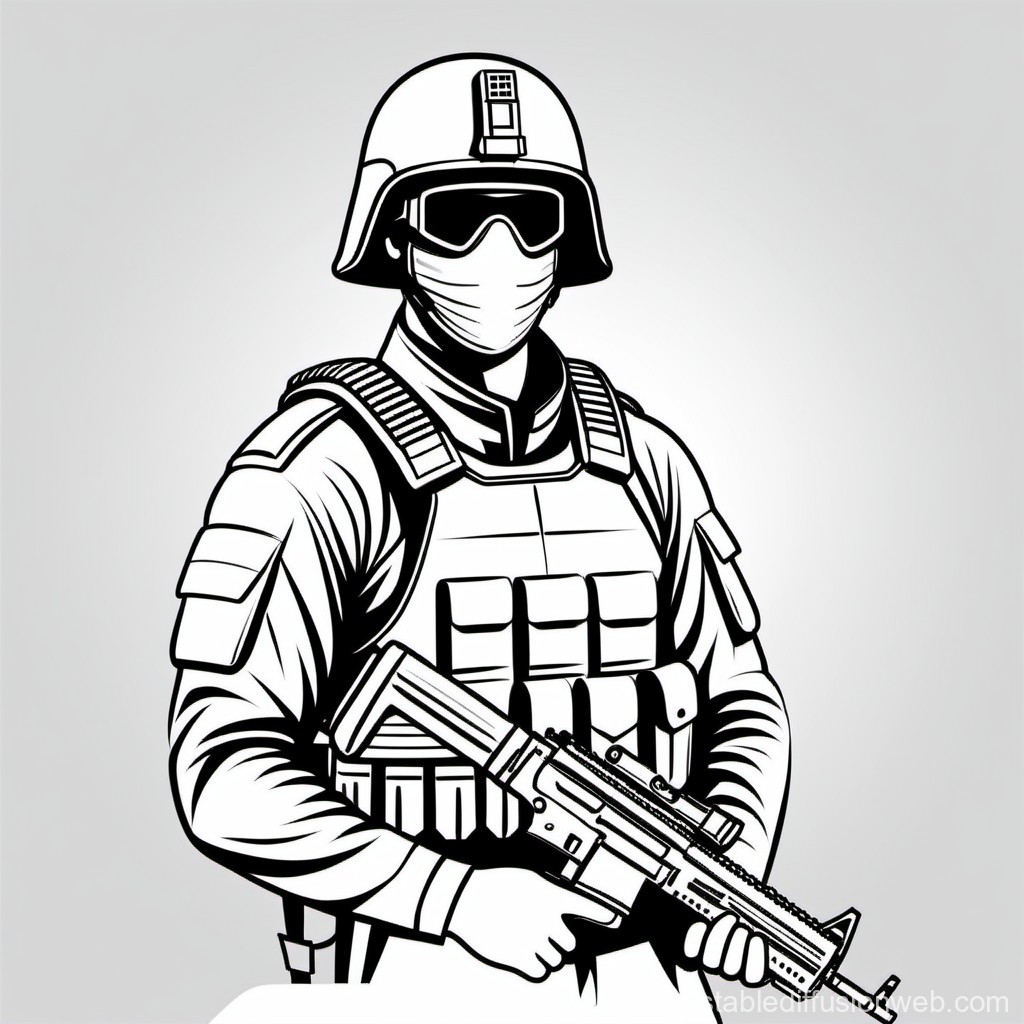 Black and White Tactical Soldier Illustration