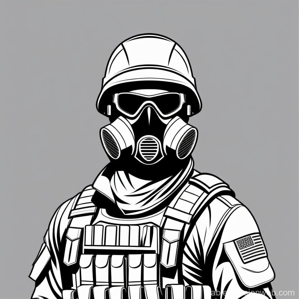 Black and White Tactical Soldier with Gas Mask Illustration