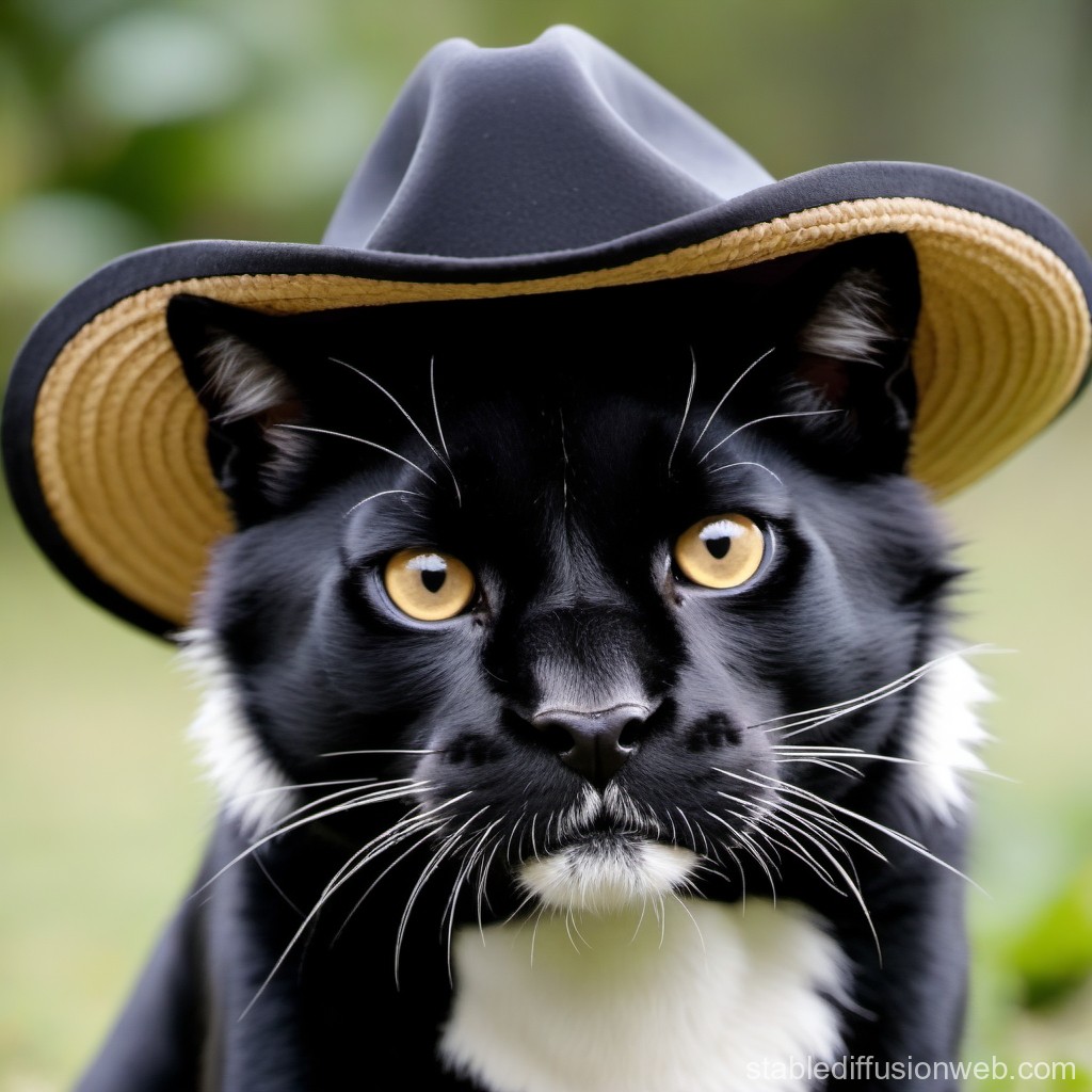 Black Cat Wearing a Stylish Hat
