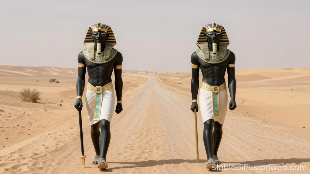 Black Egyptian Gods Walking in Desert